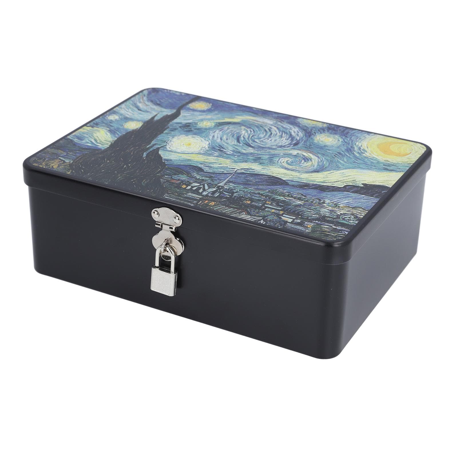 Lockable Storage Box with Lid Multifunctional Organizer Vintage Metal Container for Makeup Jewelry
