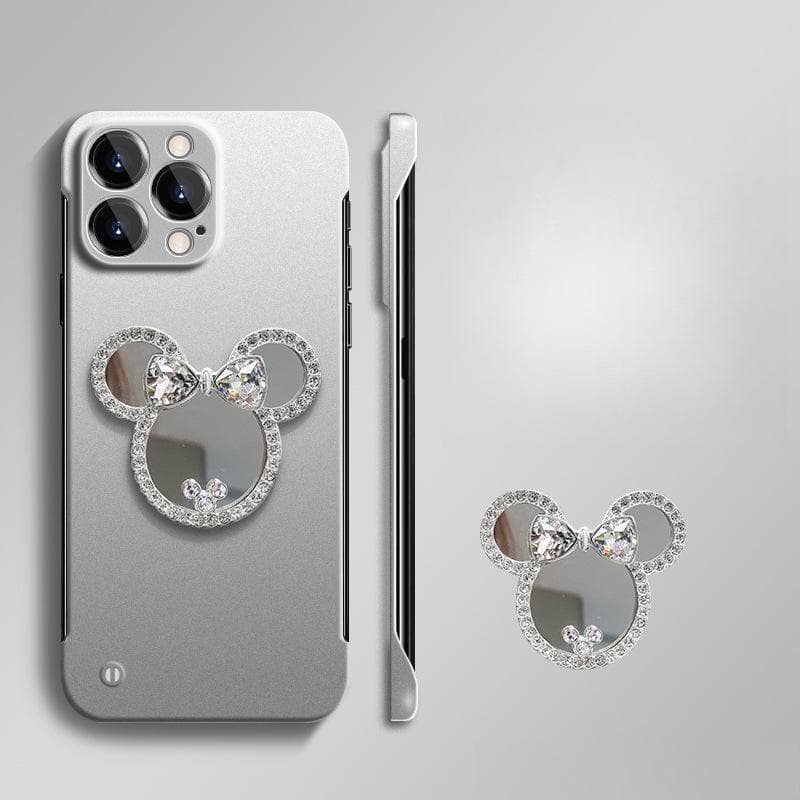 Mickey Makeup Mirror Flash Diamond Frameless Bracket Apple 15 Mobile Phone Case Iphone13/14promax/12 Hard Shell Redmi K40/K40 Pro