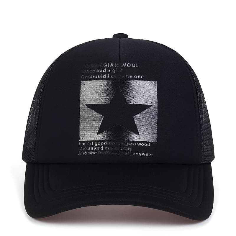 Five-pointed star printed baseball cap spring summer breathable net caps men women outdoor sun shade hat adjustable wild hats black