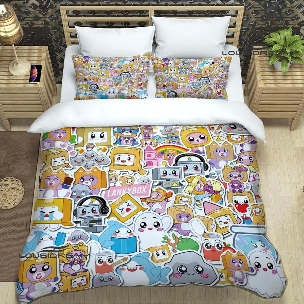 Lankybox Foxy Boxy cute printed Bedding Sets exquisite bed supplies set duvet cover bed comforter set bedding set luxury US Twin(172x218cm)