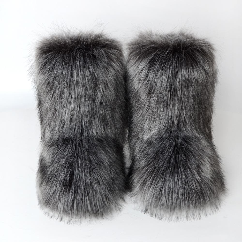 Women's New Winter Fur One-piece Imitation Raccoon Fur Warm Snow Boots Furry Shoes Outdoor Boots 44 grey
