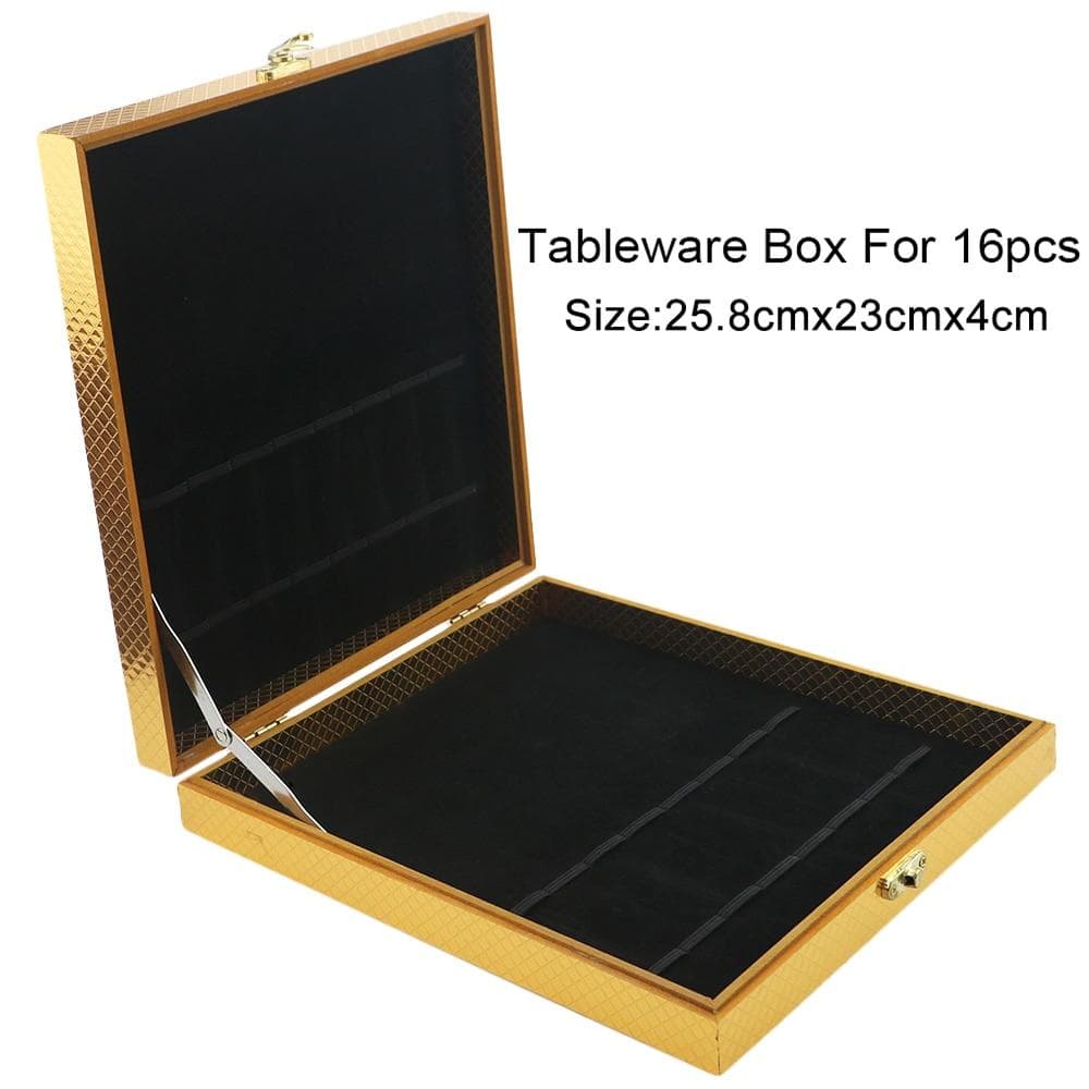 Tableware Box For Dinnerware Set Antioxidative Wooden Gift Box Cutlery Collection Case Gold Black Silver Storage Box for 16pcs gold