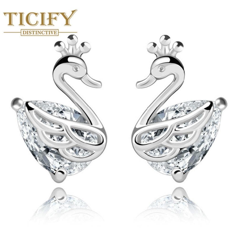 Little Goose Style Earrings Ladies Crown Swan Earrings white
