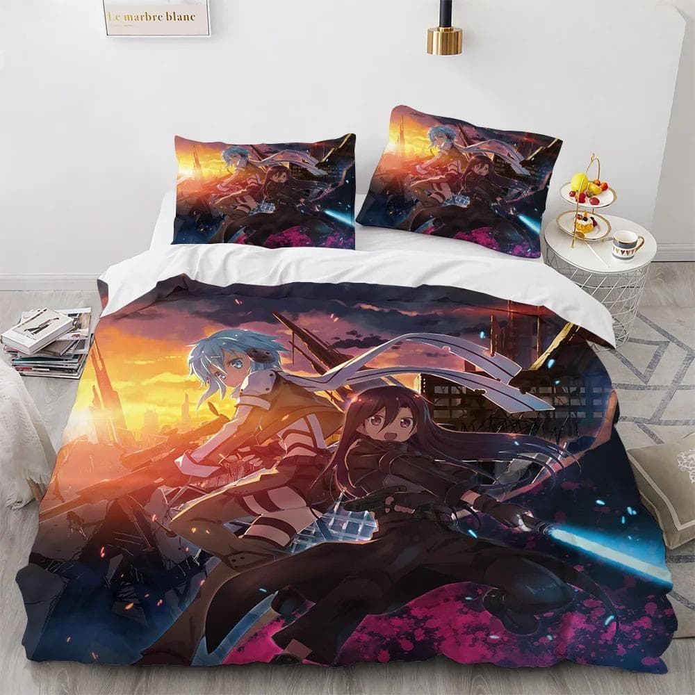 Sword Art Online Bedding Set Anime Duvet Covers King Queen Double Twin Size Adults Kids Bed Linens Single Double Size Decor Home 135X200cm-2pcs