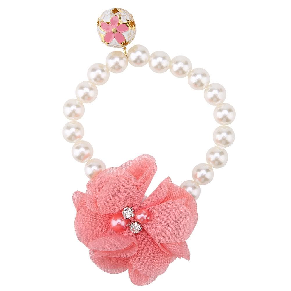 Dog Pet Pearl Flower Collar Elastic Necklace for Puppy Collar Jewelry Accessory(Pink) Pink