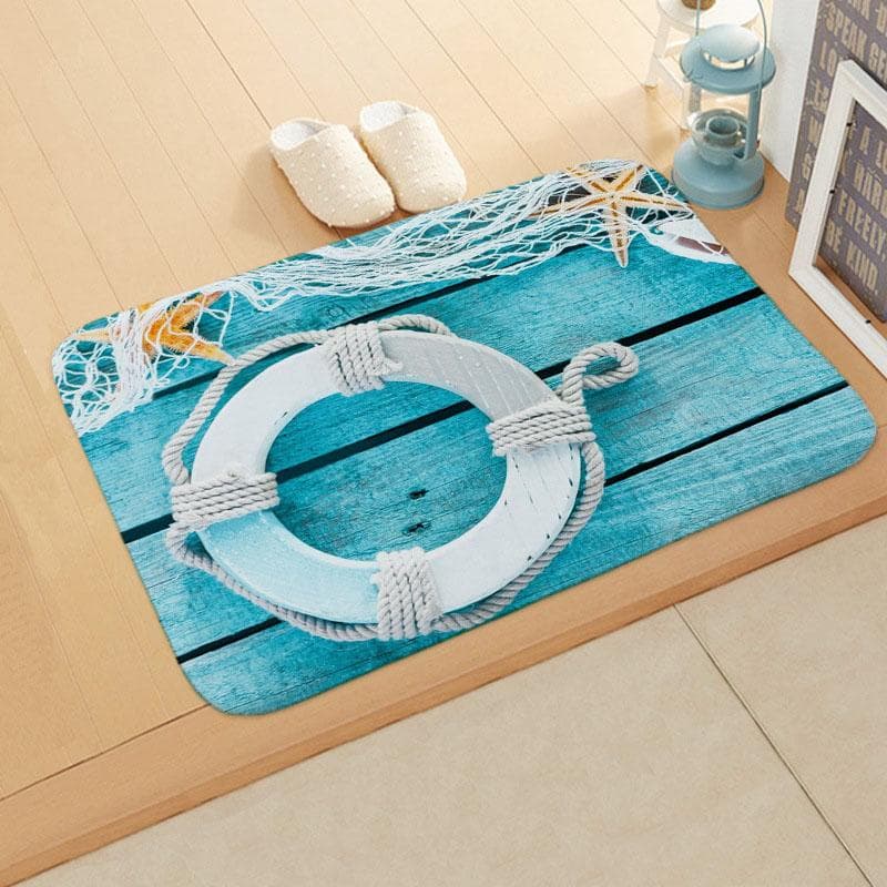 Sea Ocean Doormat Beach Starfish Pattern Anti-Slip Door Mat Carpet Doormat Flannel Outdoor Kitchen Living Room Floor Mat Rug 400mm x 600mm