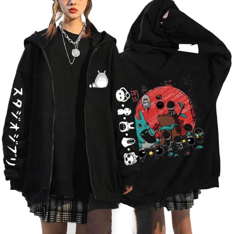 Anime Totoro Sweatshirts Men and Women Zipper Jackets Hooded Sweatshirts Casual Hip Hop Zip Up Hoodie L