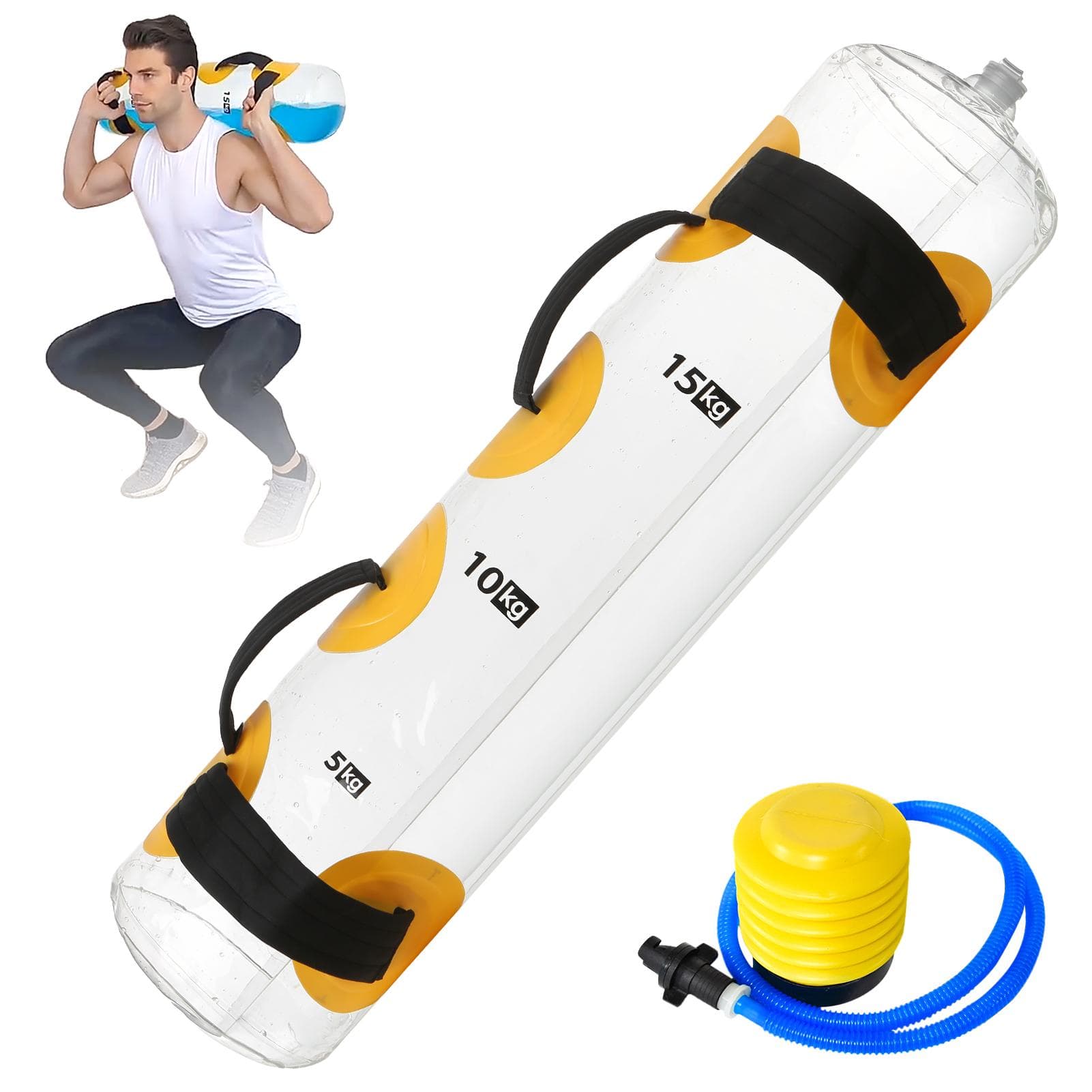 Water Weight Bag with Air Pump Liquid Paint for Home Gym Fitness Training transparent