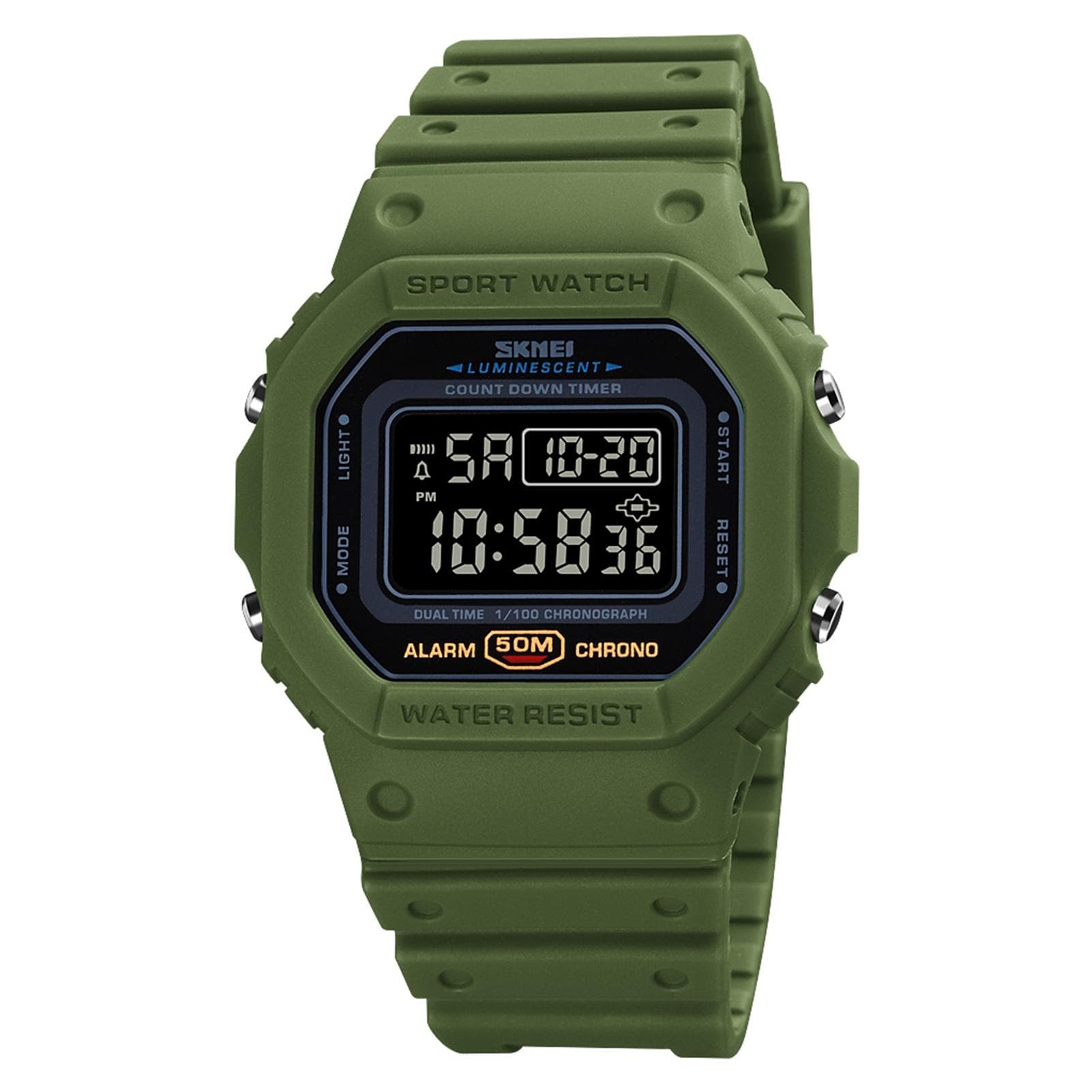 Men s Digital Sport Watch SKMEI Classic Waterproof Sport Watch with Alarm Stopwatch Countdown LED green/black