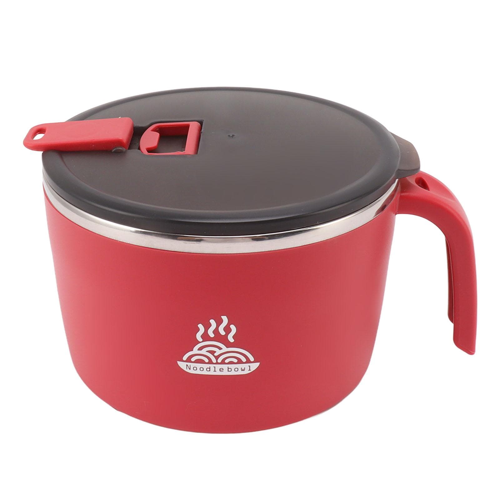 Stainless Steel Instant Noodle Bowl Seal Drain Soup Mug with Lid Phone Holder for Dormitory Office L(for 6.5-9kg) red