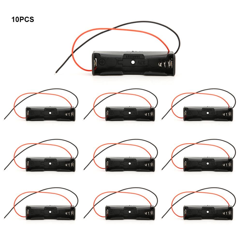 10 Pcs 18650 Battery Case Single Slot Black Battery Holder with 2 Wire Serial Connection