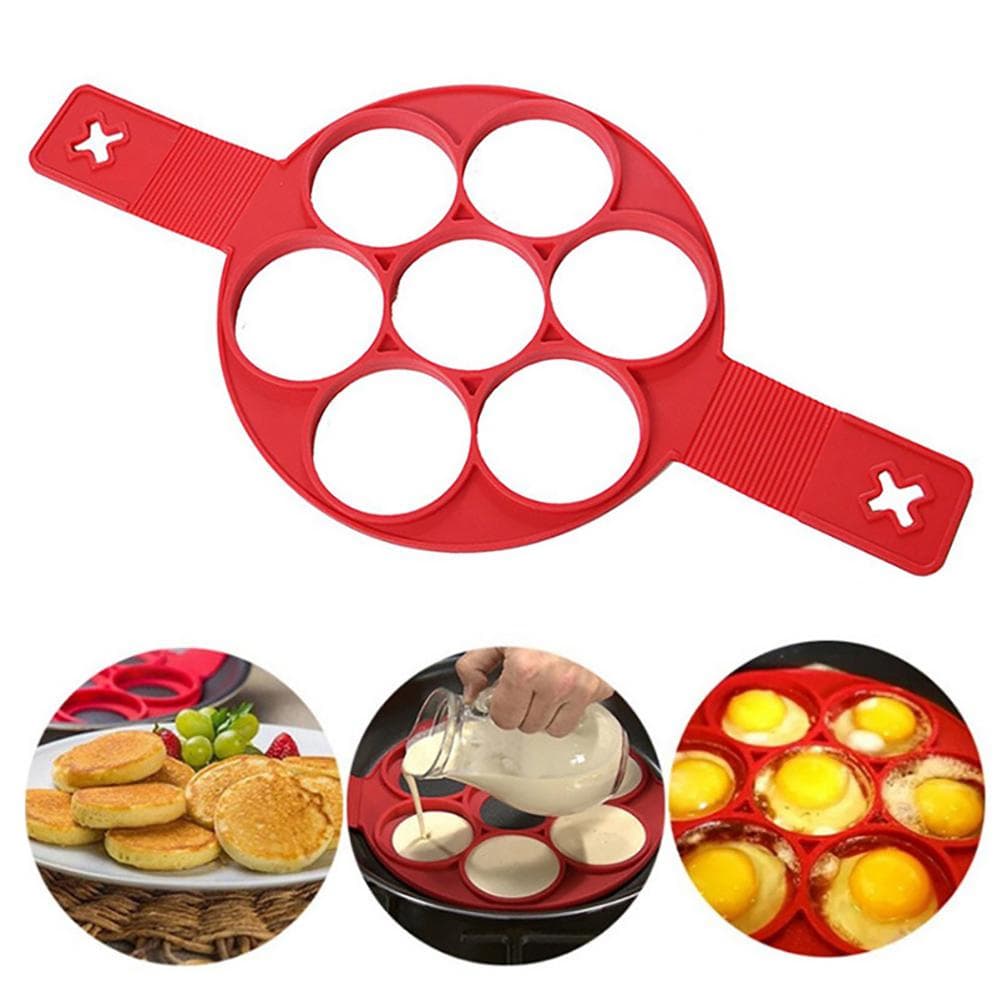 7 Holes Silicone Mold Pancake Maker Nonstick Egg Ring Maker Kitchen Baking Cooking Mold Cooking L(for 6.5-9kg) red