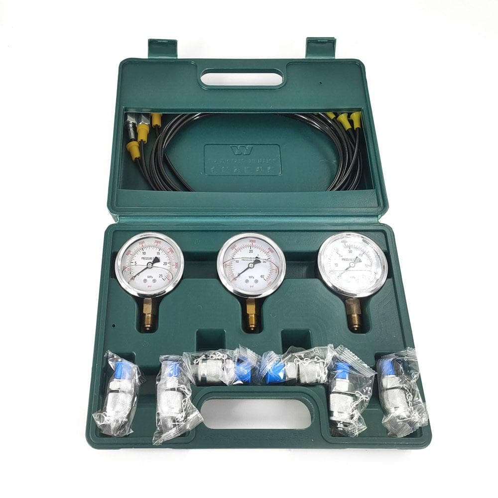 Hydraulic Pressure Gauge Kit Excavator Hydraulic Kit Pressure Meauring Device with 6 Test Couplings green
