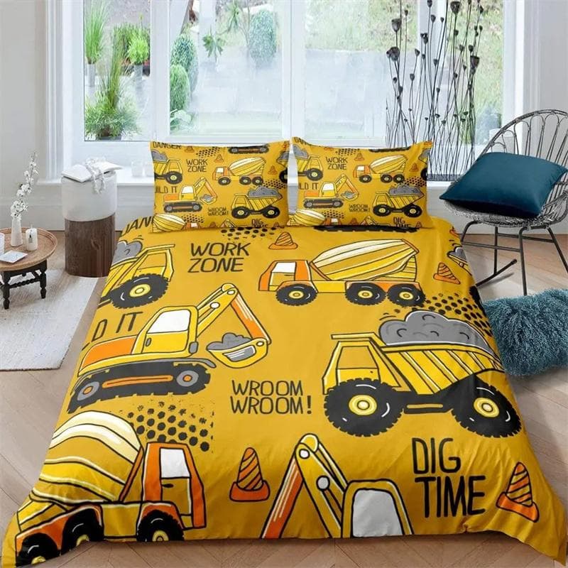 Kids Excavator Tractor Truck for Children Boys Girls Bedroom Decor Construction Vehicle Cartoon Duvet Cover Crane Quilt Cover 180x210cm 3pcs