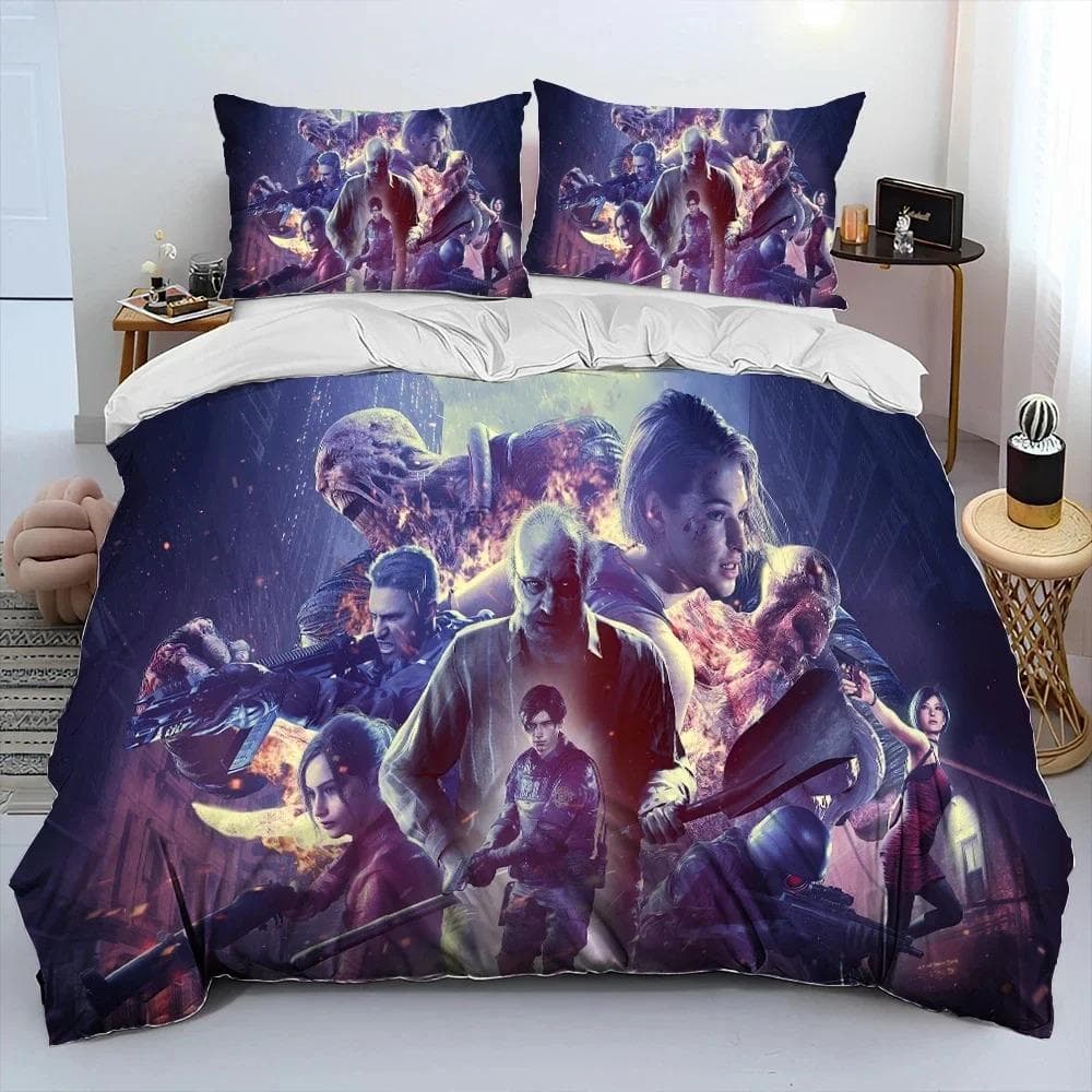 3D R-Resident Evil Games Gamer Comforter Bedding Set,Duvet Cover Bed Set Quilt Cover Pillowcase,king Queen Size Bedding Set Boys 140x210cm 2pcs