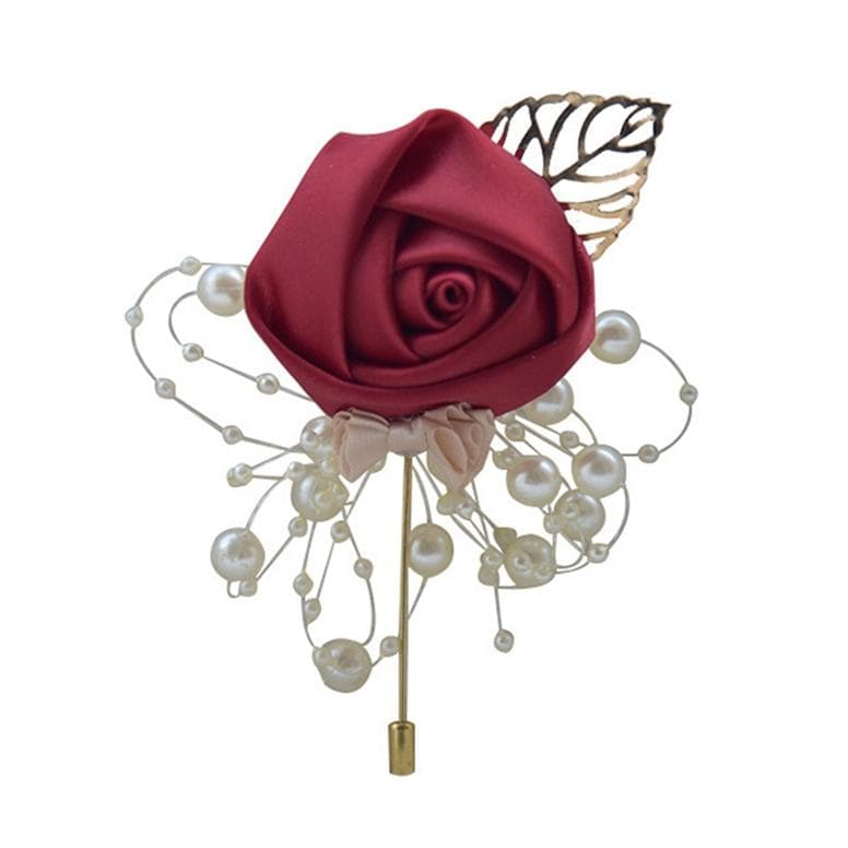 Ceremony Ball Corsage Brooch Wedding Bride and Groom Simulation Flower Corsage wine red