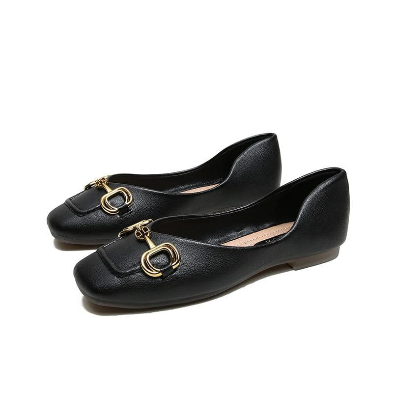 Single Shoes Soft Leather Women's Slip-on Peas Shoes Women's Square Toe Soft Leather Soft Bottom Flat Bottom Plus Size Women's Shoes 33