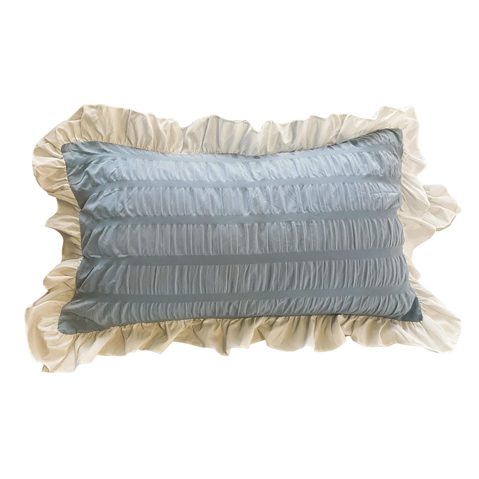 Ruffles Pillow Covers for Student Pure Color Breathable Lovely Pillow Cases for Dormitory Bedroom 48x74cm/18.9x29.1in