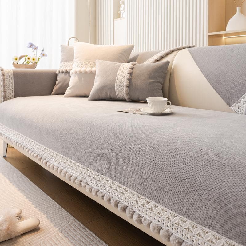 Chenille Plush Ball Sofa Cover Non-slip Thickening Sofa Cover Four Seasons Universal Solid Color Couch Slipcover Back Cushion 70x70cm 1pcs