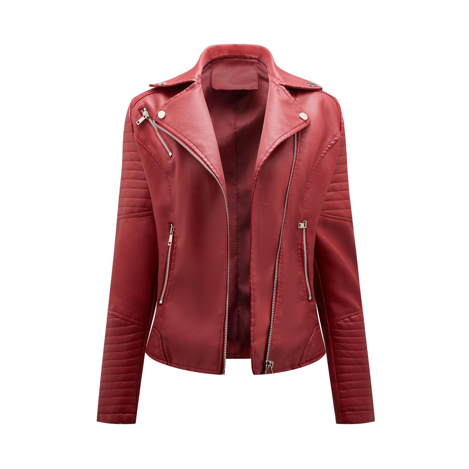 Spring and Autumn Short Leather Jacket Women's Slim Lapel Biker Jacket Diagonal Zipper Jacket Women's Coat 3XL