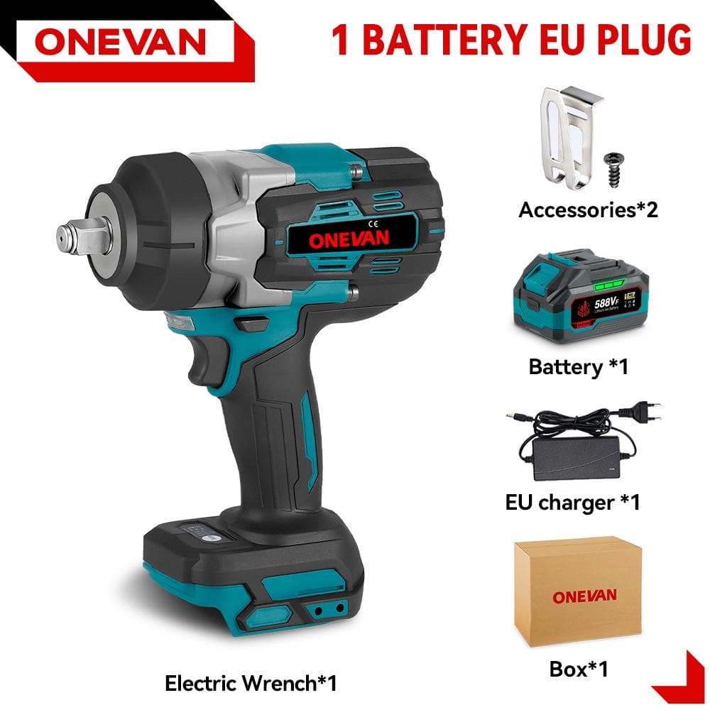 ONEVAN 2800N.M 2800W Brushless Electric Impact Wrench 1/2 Inch Cordless Impact Wrench Screwdriver Tool For Makita 18V Battery 1 Battery Set A