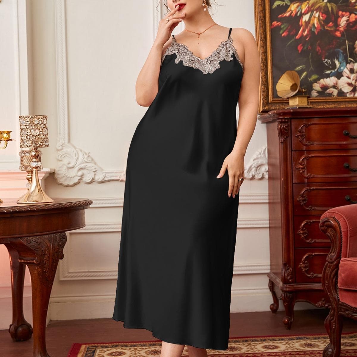 Oversized Plus Size Pajamas Suspender Skirt Spring and Summer Thin Lace Pajamas Long Imitation Silk Casual Home Clothes 5XL