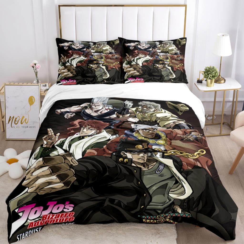 JOJO Anime Print Three Piece Bedding Set Fashion Article Boys Or Adults For Beds Quilt Covers Pillowcases Bedding Set Gift EU Double(200x200cm)