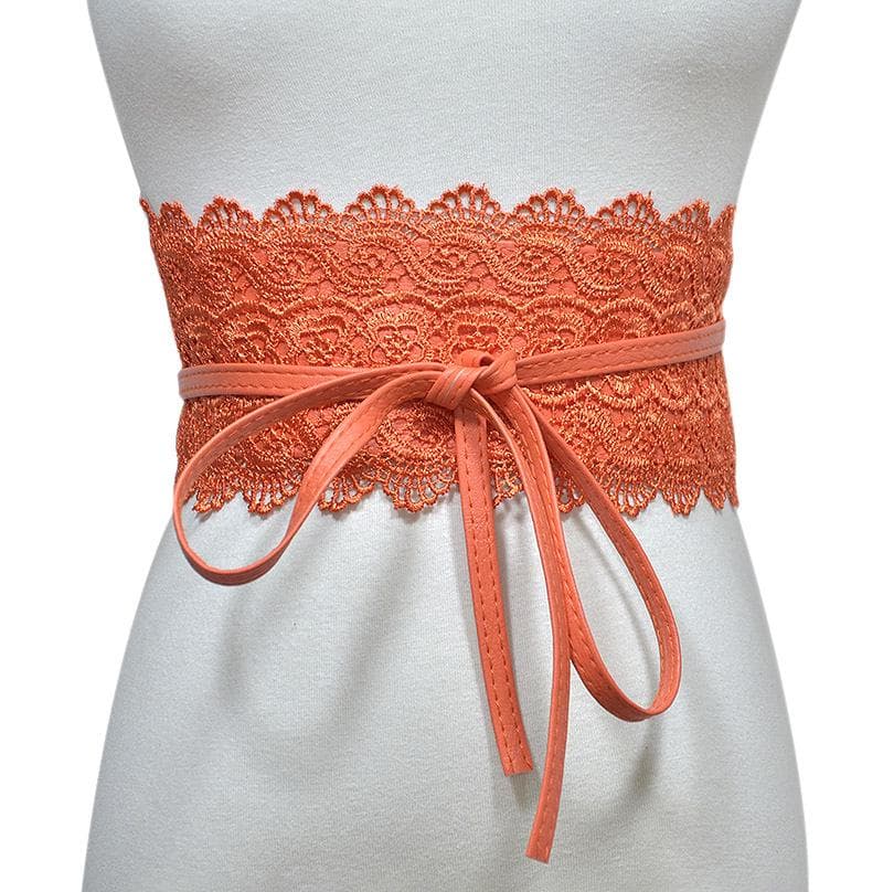 Women's Faux Leather Wrap Around Obi Style Waist Band Belt Lace Belt None orange
