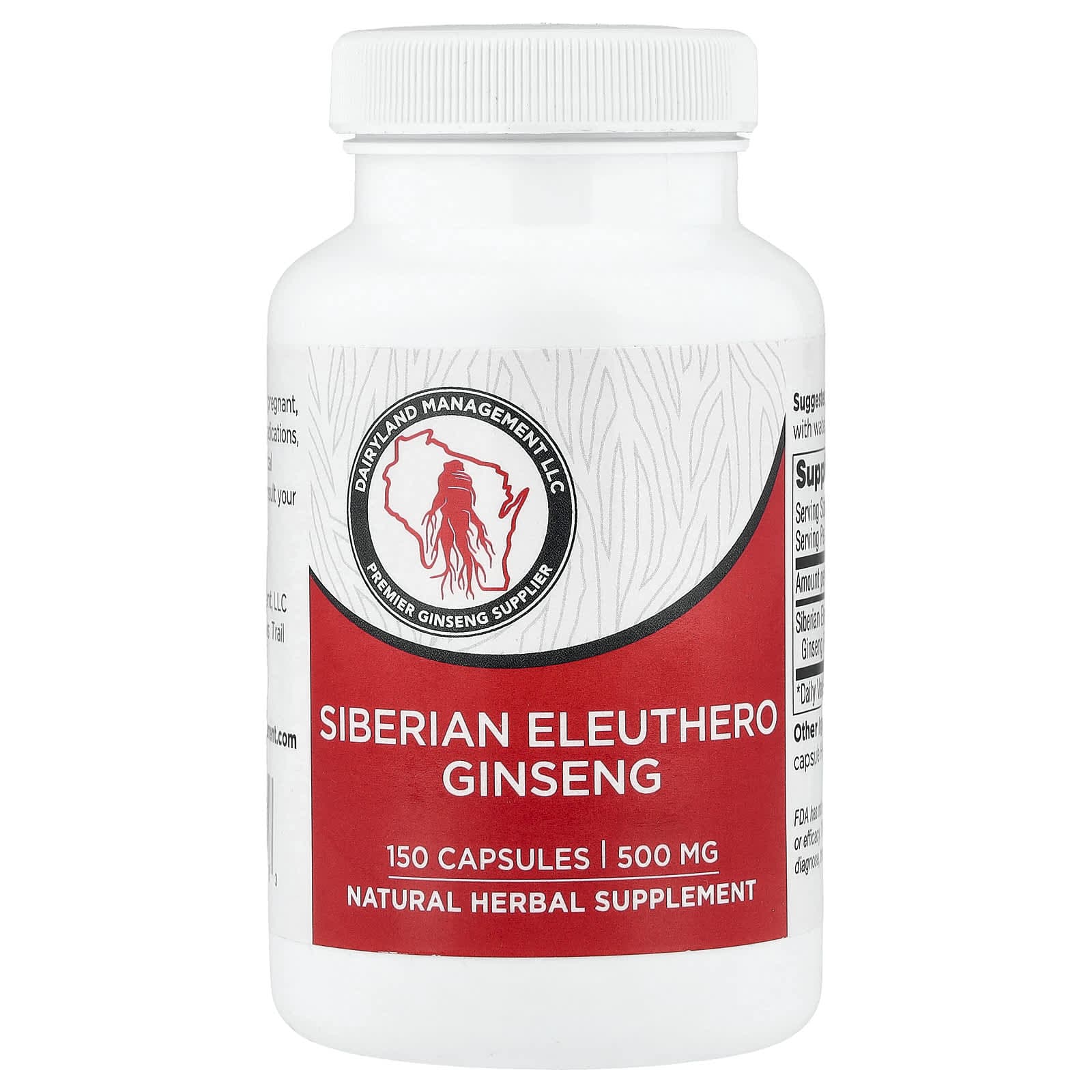 Dairyland Ginseng, Siberian Eleutherococcus chinensis, 500mg, 150 Capsules