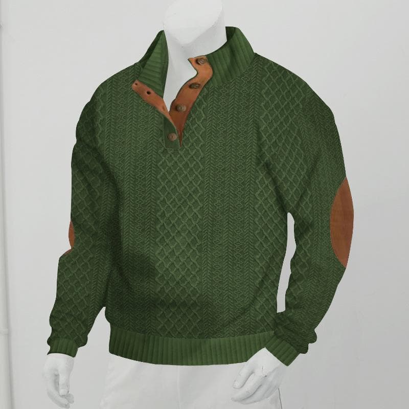 Autumn and Winter Men's Outdoor Casual Standing Collar Long Sleeve Jacquard Knit Pullover Sweatshirt S army green