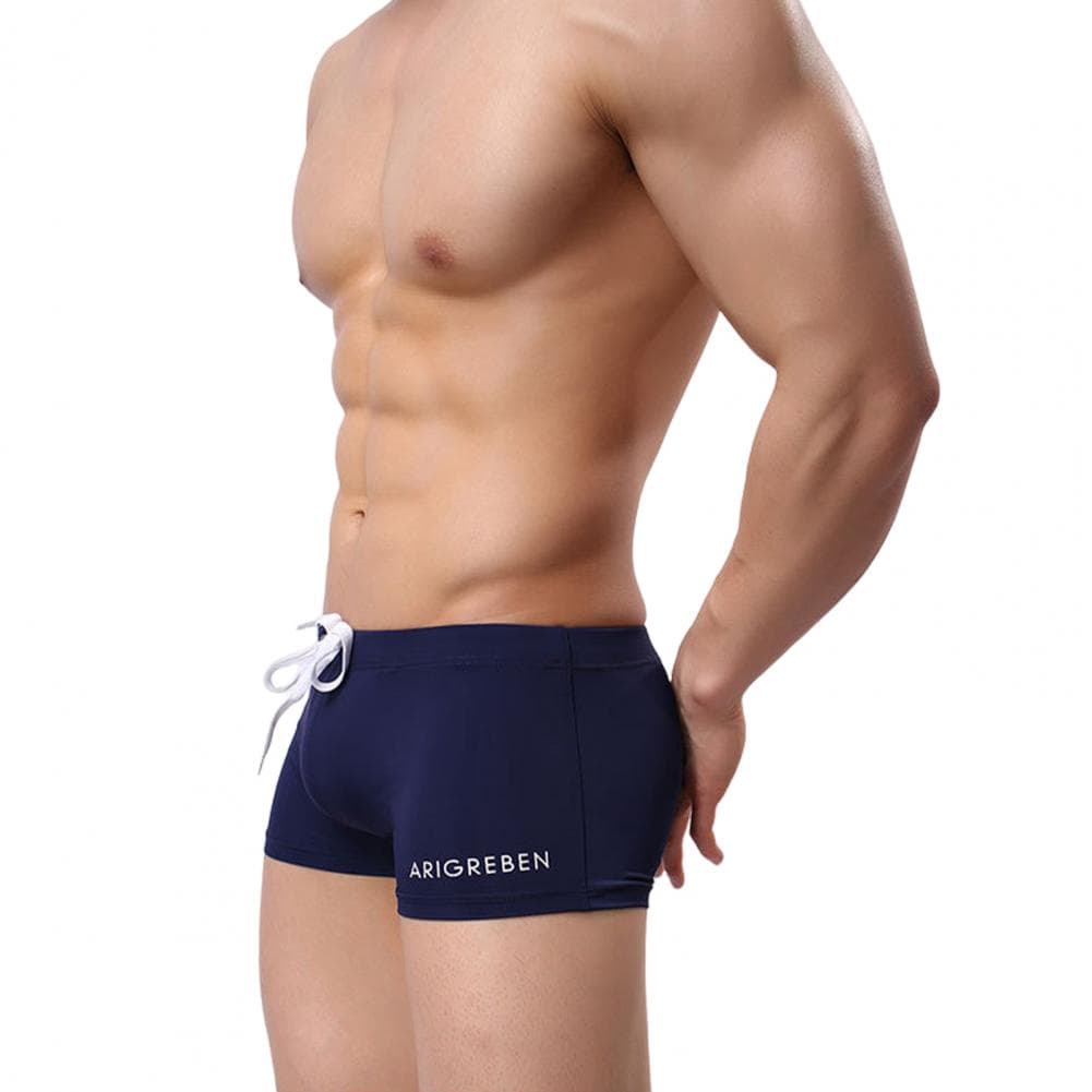 Men Swimming Shorts Drawstring Elastic Waist Soft Quick Dry Breathable Slim Fit Solid Color U Convex Mid Waist Bathing Boxers Su XXL royal blue