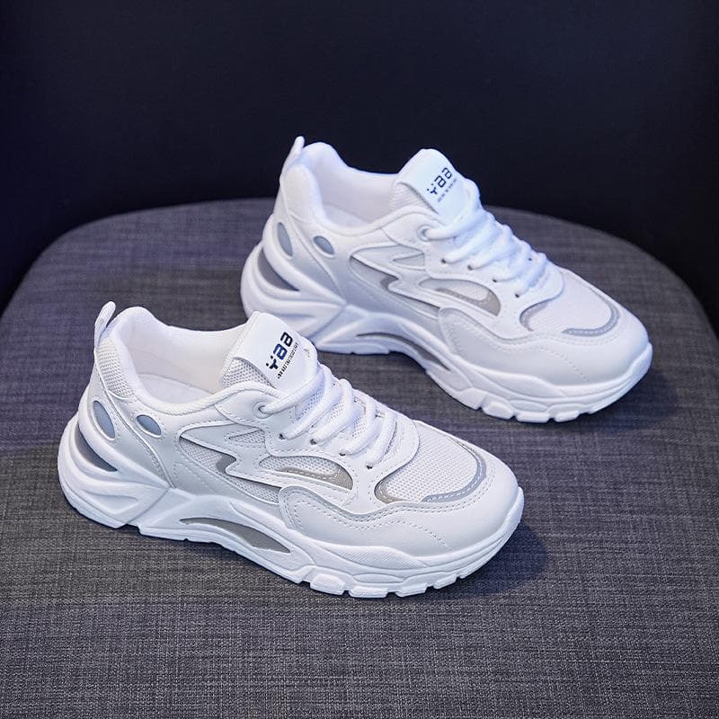 Women's Shoes Thick-soled Leisure Sports Student Shoe Laces Mesh Single Shoe Women 35 white