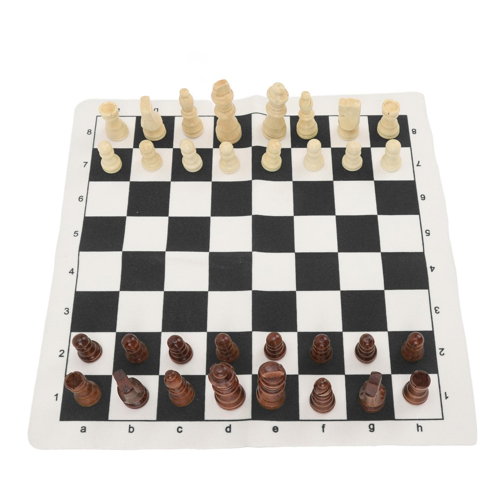 Chess Board Game Set Roll Up PU Leather Chess Board Wooden Chess Pieces Portable Chess Set with