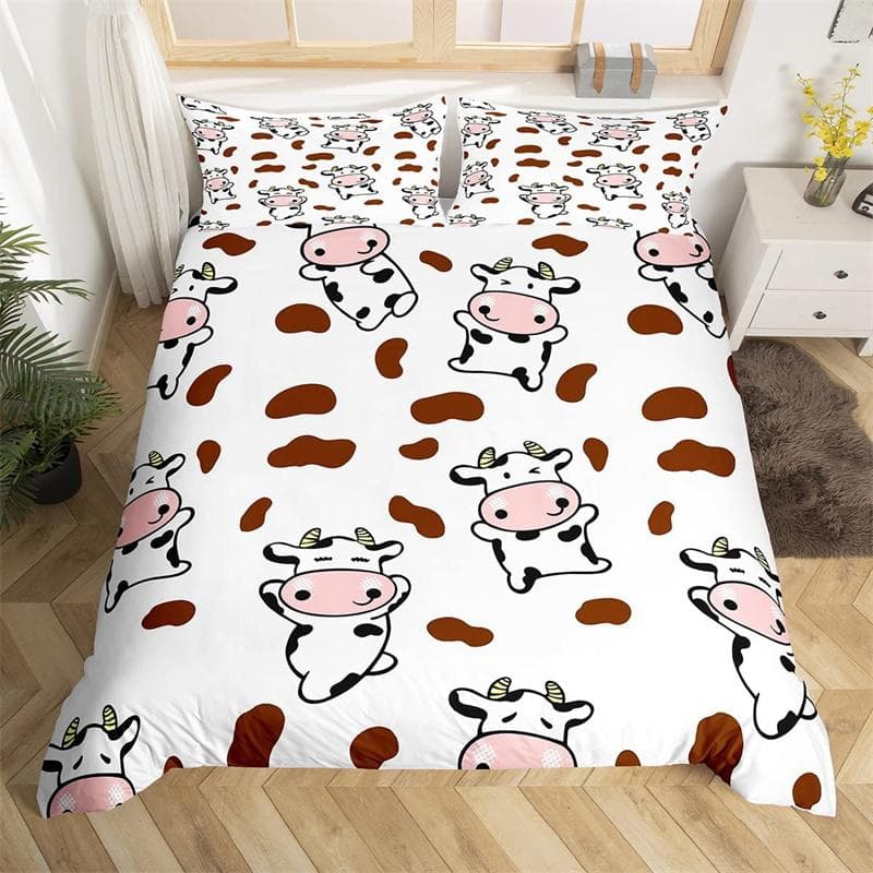 Microfiber Queen Duvet Cover Set, 3 Pieces Ultra Soft Cow Printed Comforter Cover Set with Zipper Closure and, Black White Pink 140x200cm 3pcs