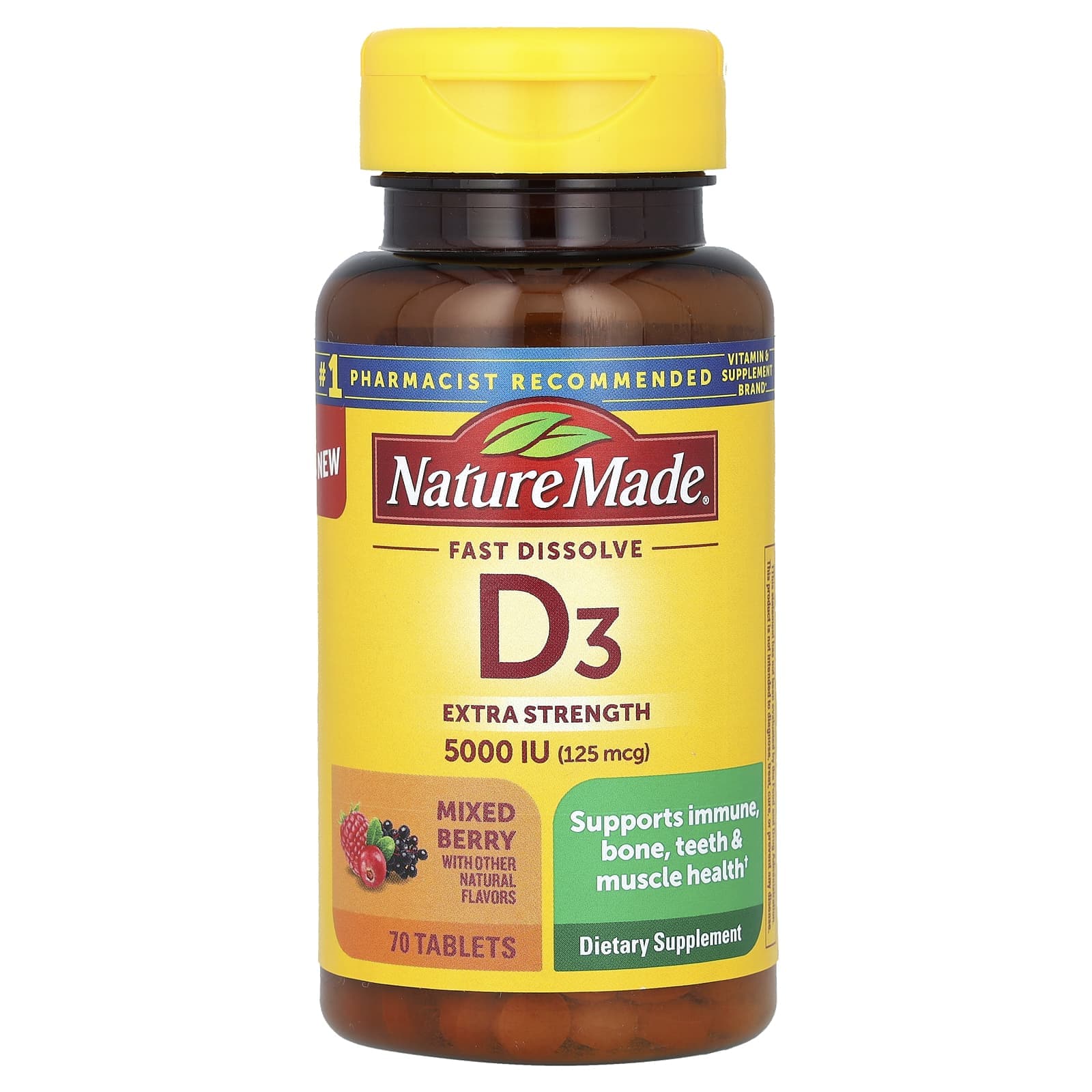 Nature Made, Rapidly Dissolving D3, Extra Strength, Mixed Berry, 5,000 IU (125 mcg), 70 Tablets