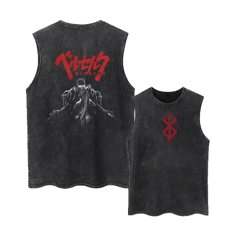 Anime Printed Washed Vest Retro Sports Fitness Casual Short-Sleeved Loose Large Size Summer M