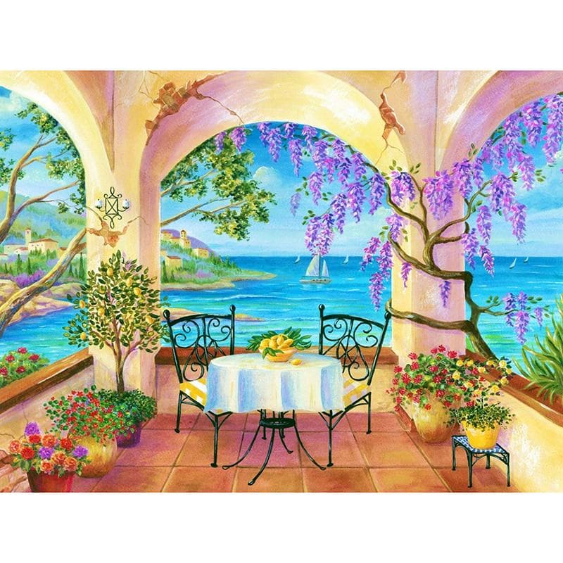 5D Diamond Painting Full Round/Round Seaside Restaurant Diamond Embroidery 20X30CM