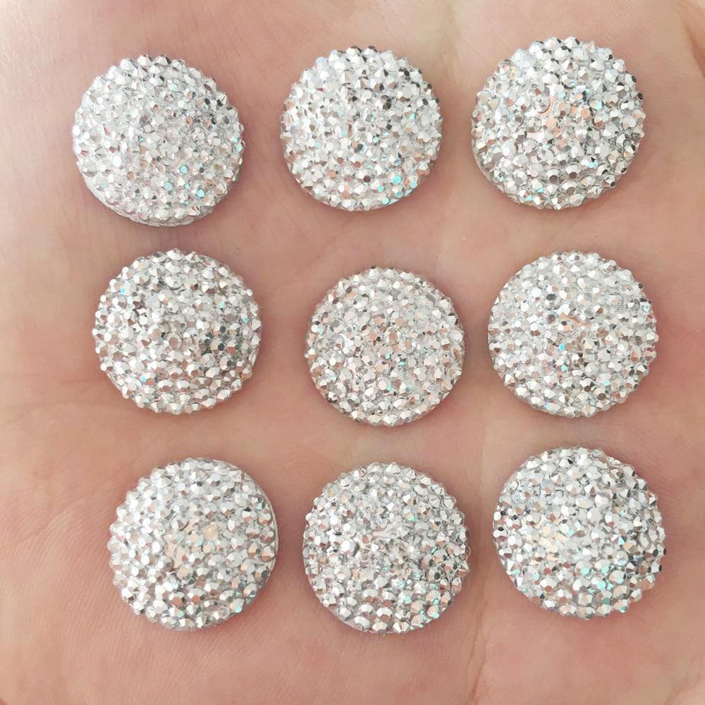 DIY 40pcs 16mm Convex Round Resin Stone Rhinestone Flatback Wedding Craft 16mm silver