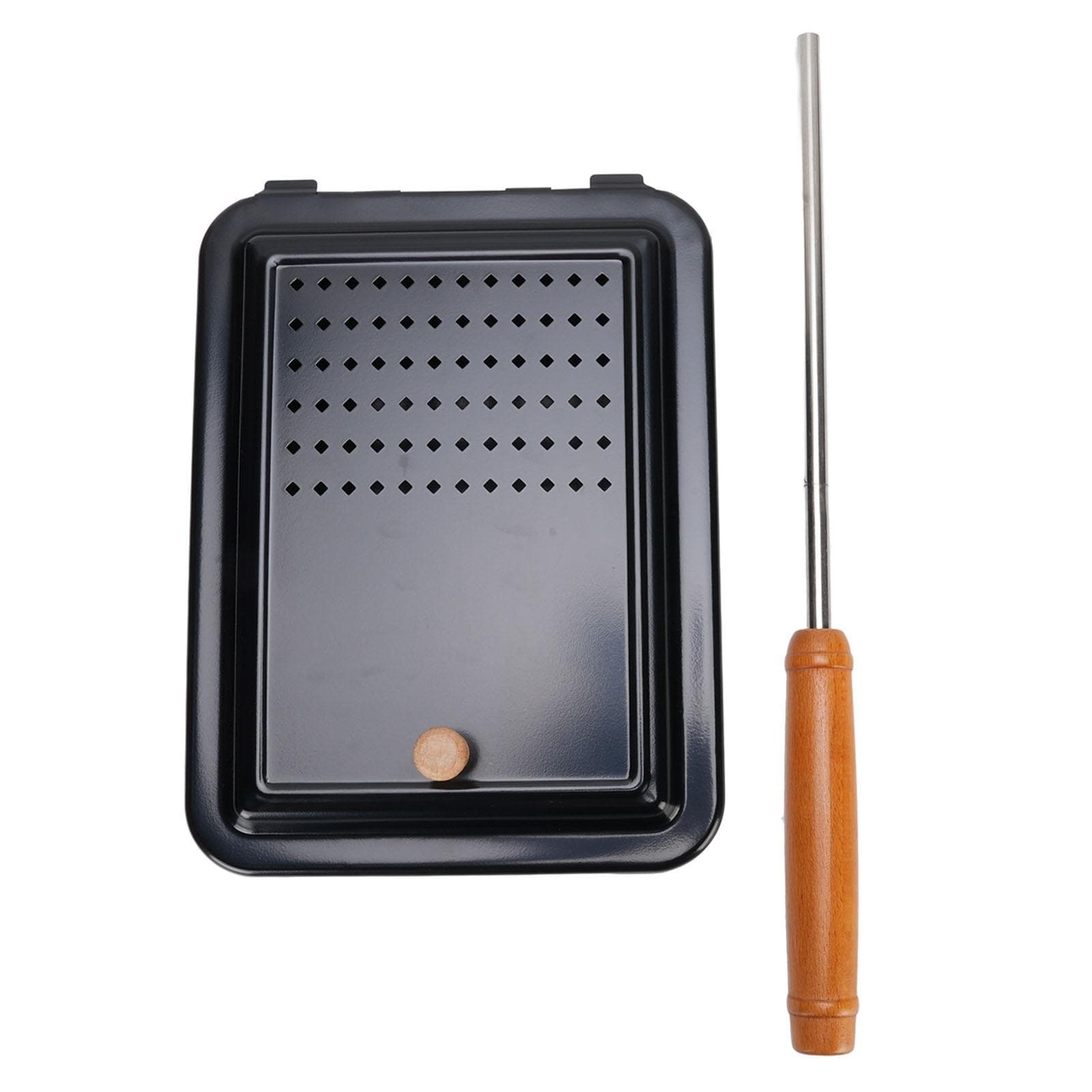Popcorn Grill Tray Iron Manual Popcorn Pan with Wood Handle for Home Camping Backyard L(for 6.5-9kg)