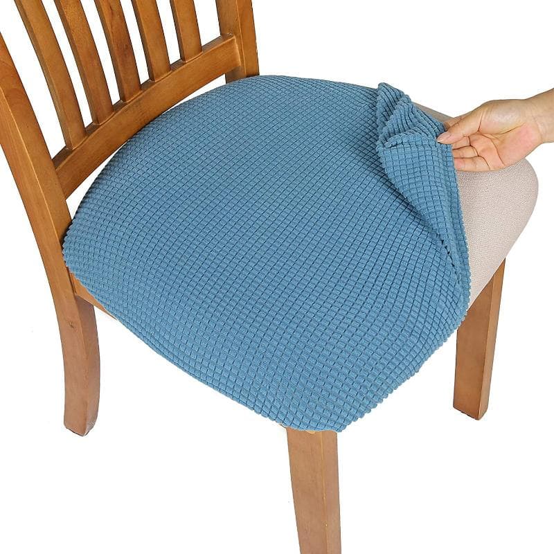 WaterProof Durable Spandex Jacquard Dining Room Chair Seat Covers Removable Washable Upholstered Banquet Chair Cushion Slipcovers denim blue