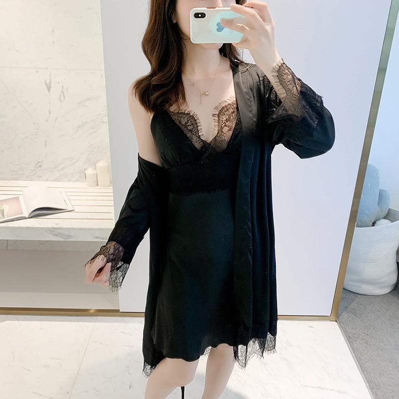 SEXY White Wedding Robe Nightgown Set Women Sleepwear Lace Trim V-Neck Short Summer Dress Kimono Bathrobe Silk Satin Home Wear 2XL