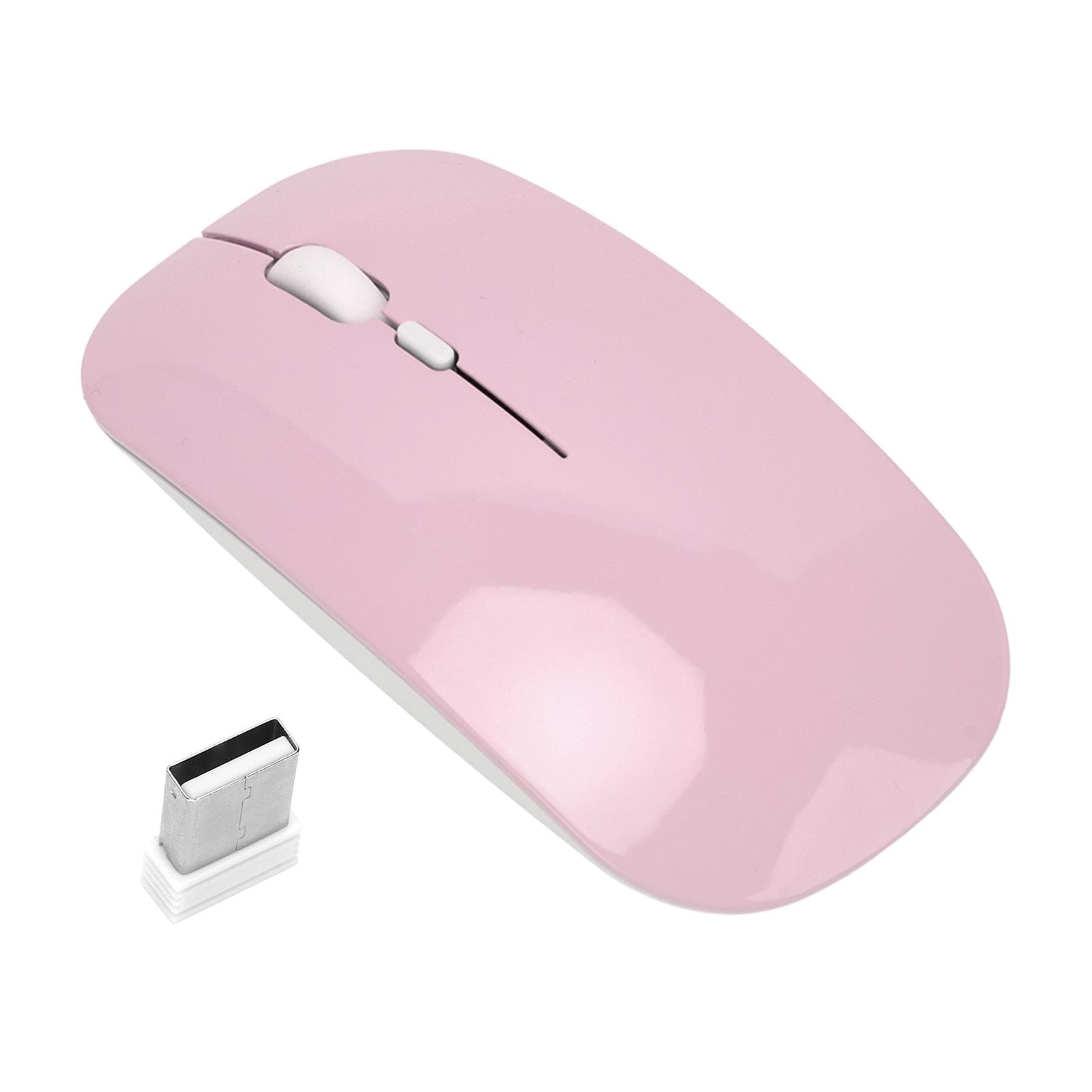 2.4G Wireless Mouse 2 Modes 1600 DPI Portable Optical Mouse with USB Nano Receiver for Office Home pink