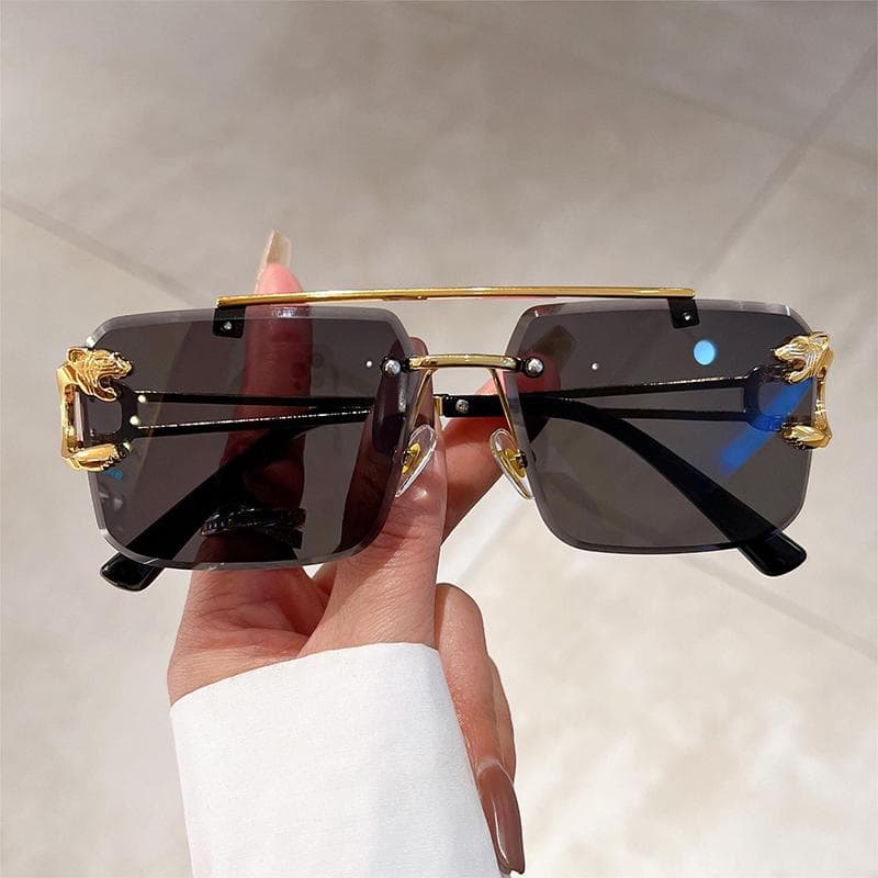 KAMMPT Vintage Rimless Sunglasses Men Women Oversized Square Gradient UV400 Sun Glasses Fashion Eyewear golden