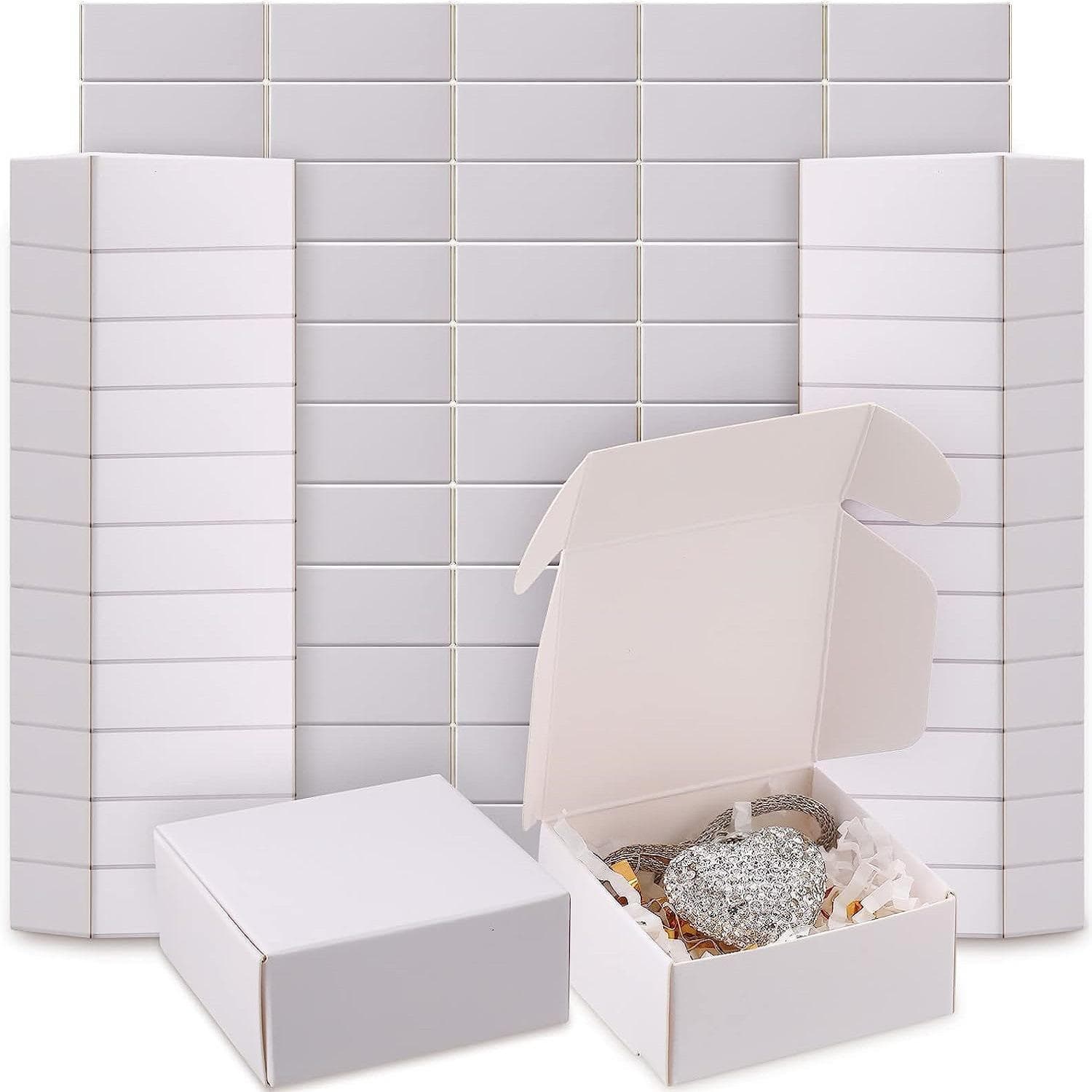 50pcs Mini Kraft Paper Gift Boxes, Multipurpose Small Jewelry Packaging for Rings, Earrings, Birthdays, Weddings, Holidays, Christmas Presents Pack of 50 white