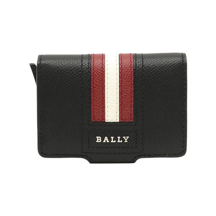 Bally Minimalist Striped Foldable Leather Card Wallet Men wallet Black 6227969 Basic Set (Bag+Dust Bag)