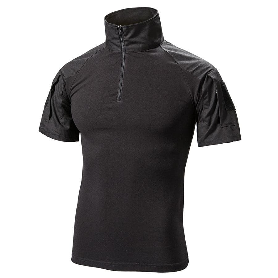 Men's Camouflage Short Sleeve Combat Military T Shirt Summer Durable Cotton Multicam Camo Tactical Shirts XXXL black