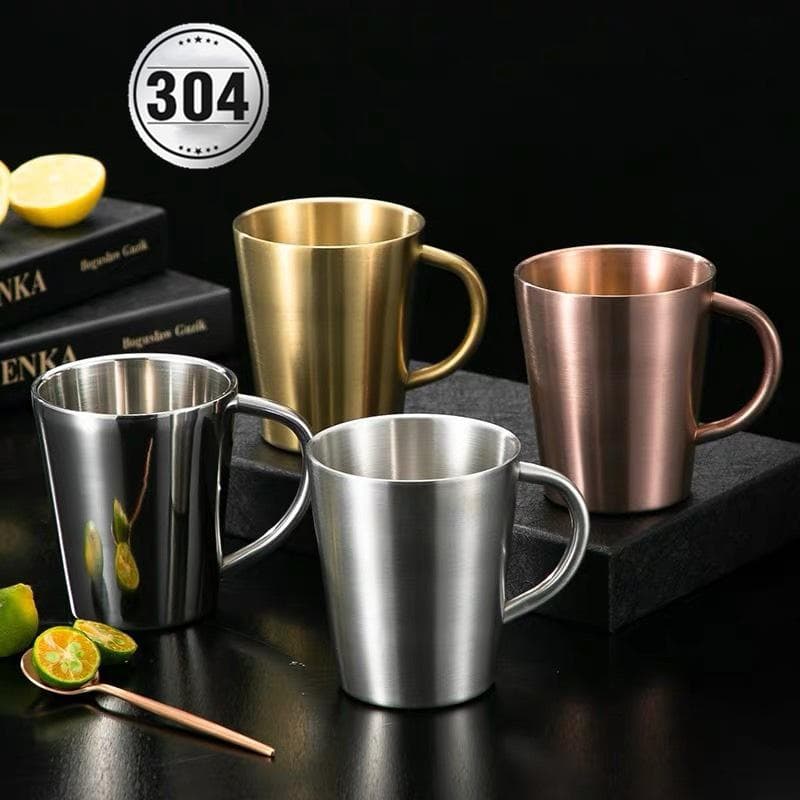 High Quality 304 Stainless Steel Double-layer Coffee Cup Heat Insulation Anti-scalding Tea Cup Beer Mug 304 local tyrant gold