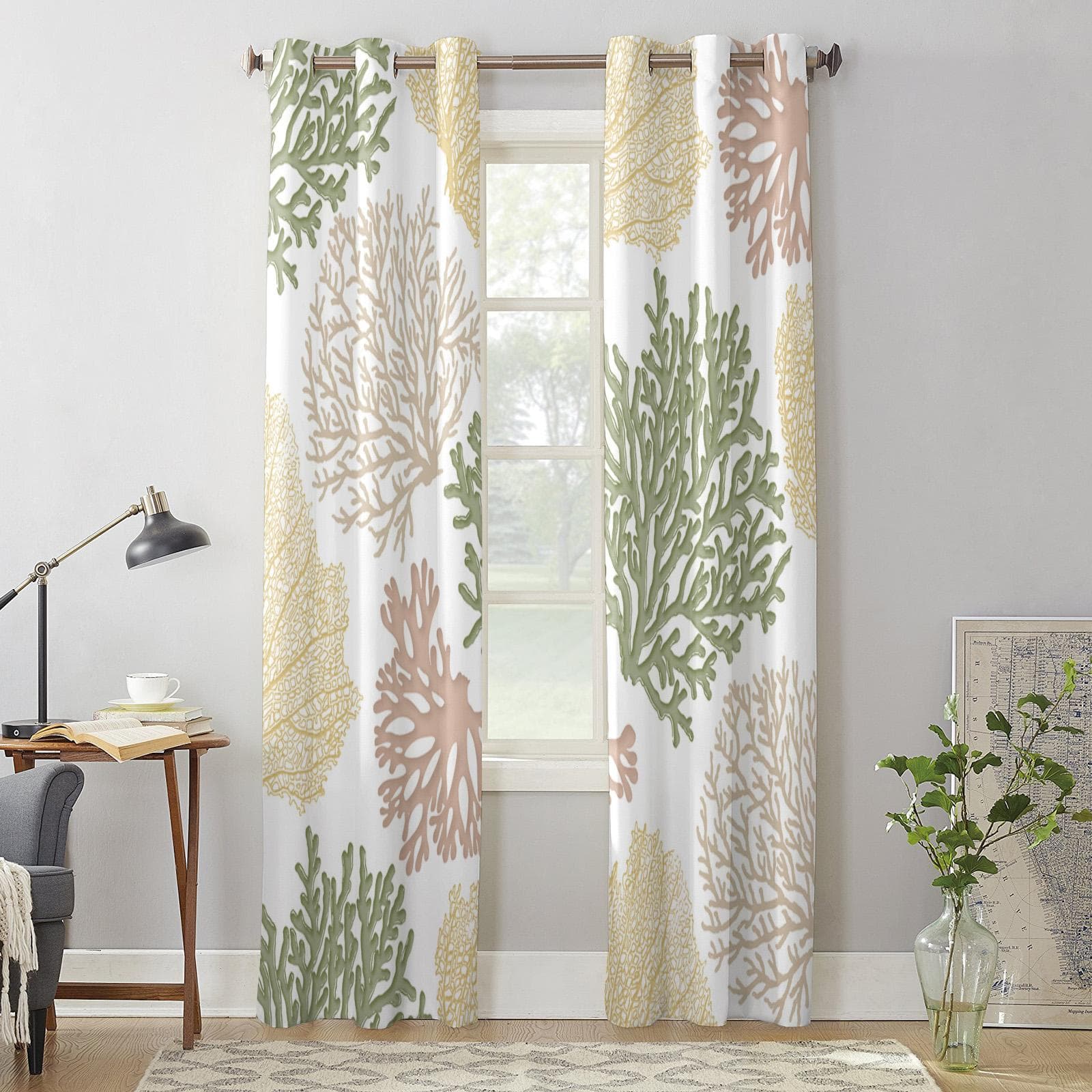 Yellow Green Marine Coral Modern Window Curtains for Living Room Bedroom Curtain Kitchen Treatment Blinds Drapes 135W x 60H(cm) x1