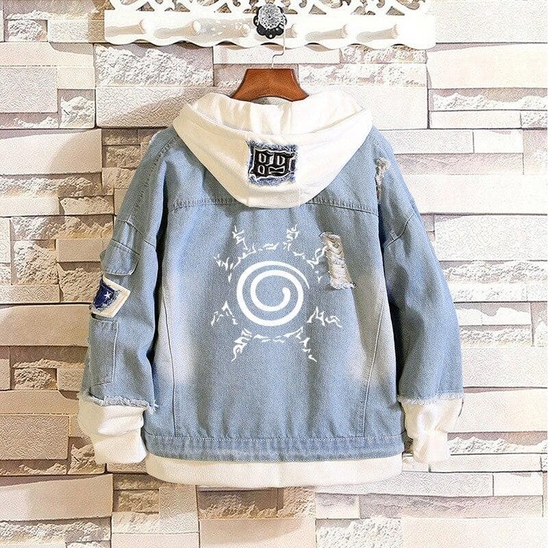 Cosroad Naruto Denim Jacket Uchiha Sasuke Cosplay Spring Autumn Jeans Hooded Sweatshirt Men Women Costumes Outwear Coats M