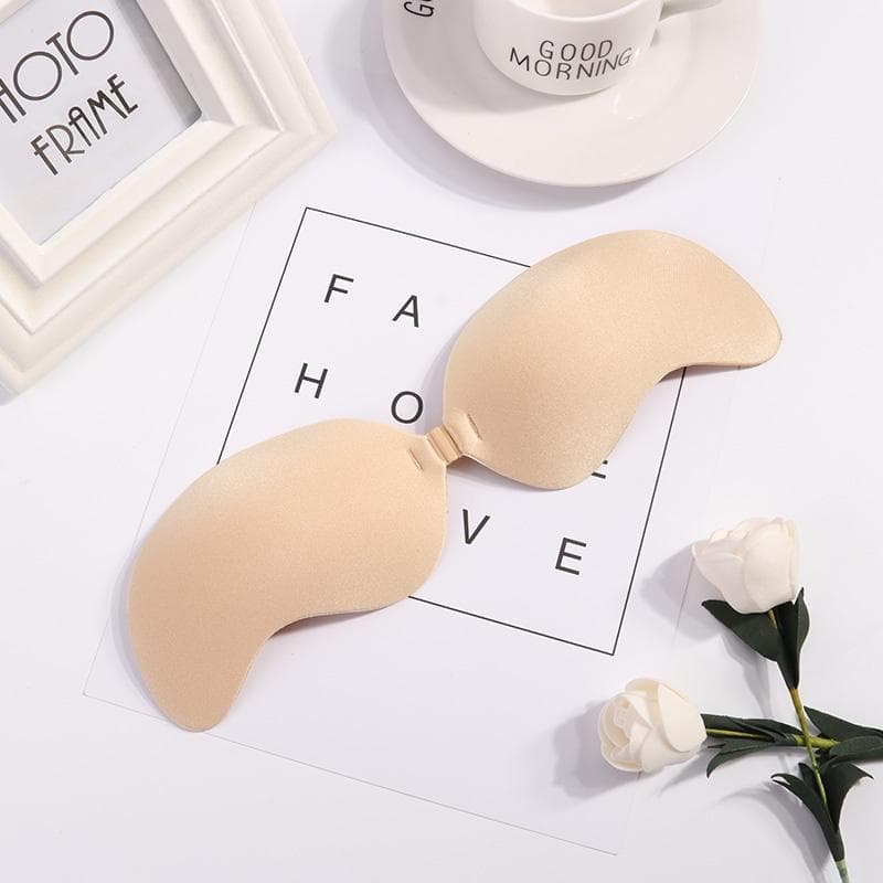 3 Styles Silicone Sticky Invisible Backless Bra Strapless Push Up Bralette Seamless Front Closure Adhesive Bars Nipple Cover Underwear style1 A beige